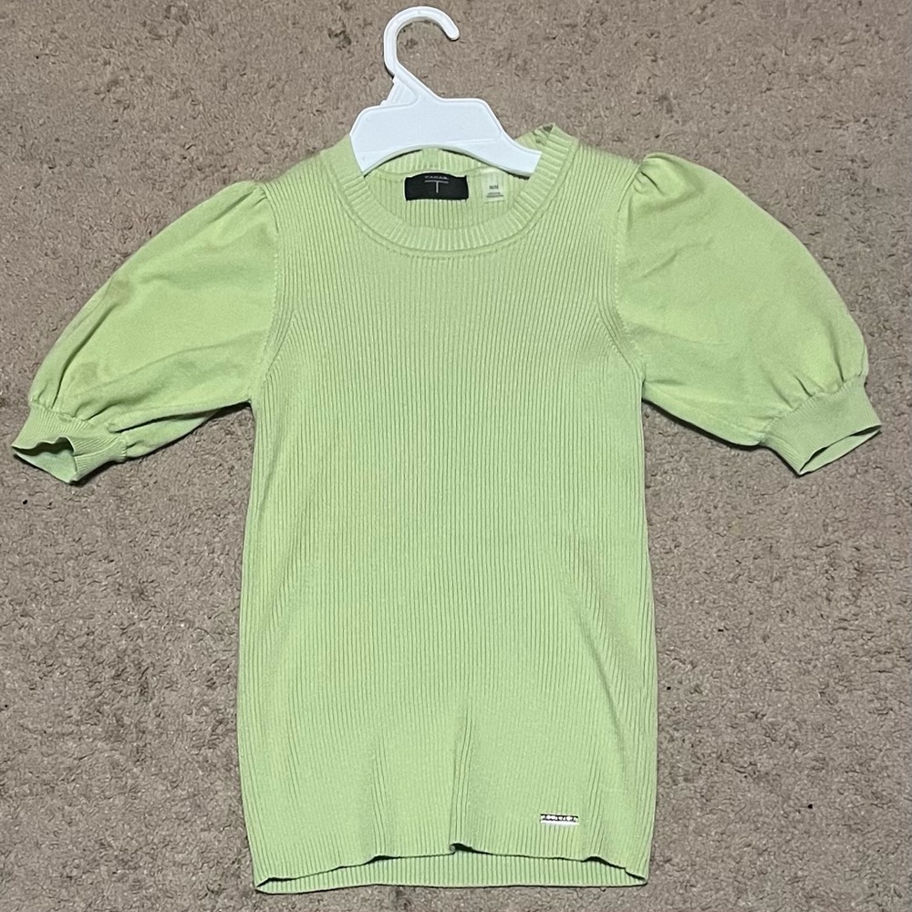 Green Puff Sleeve ribbed Top